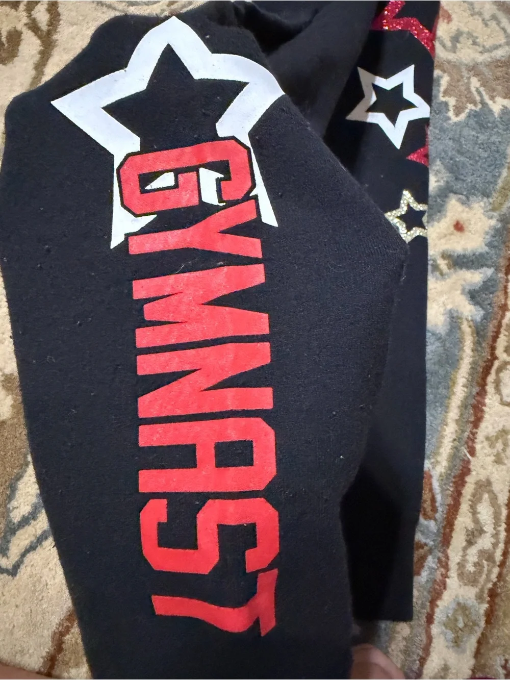 Gymnast Black Sweatpants with Red Logo and Star Accents